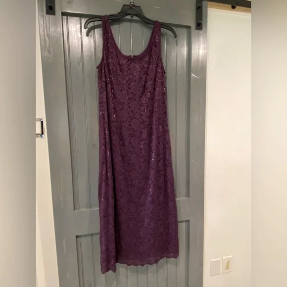 Eggplant color formal dress with removable short sleeve jacket - Picture 3 of 5